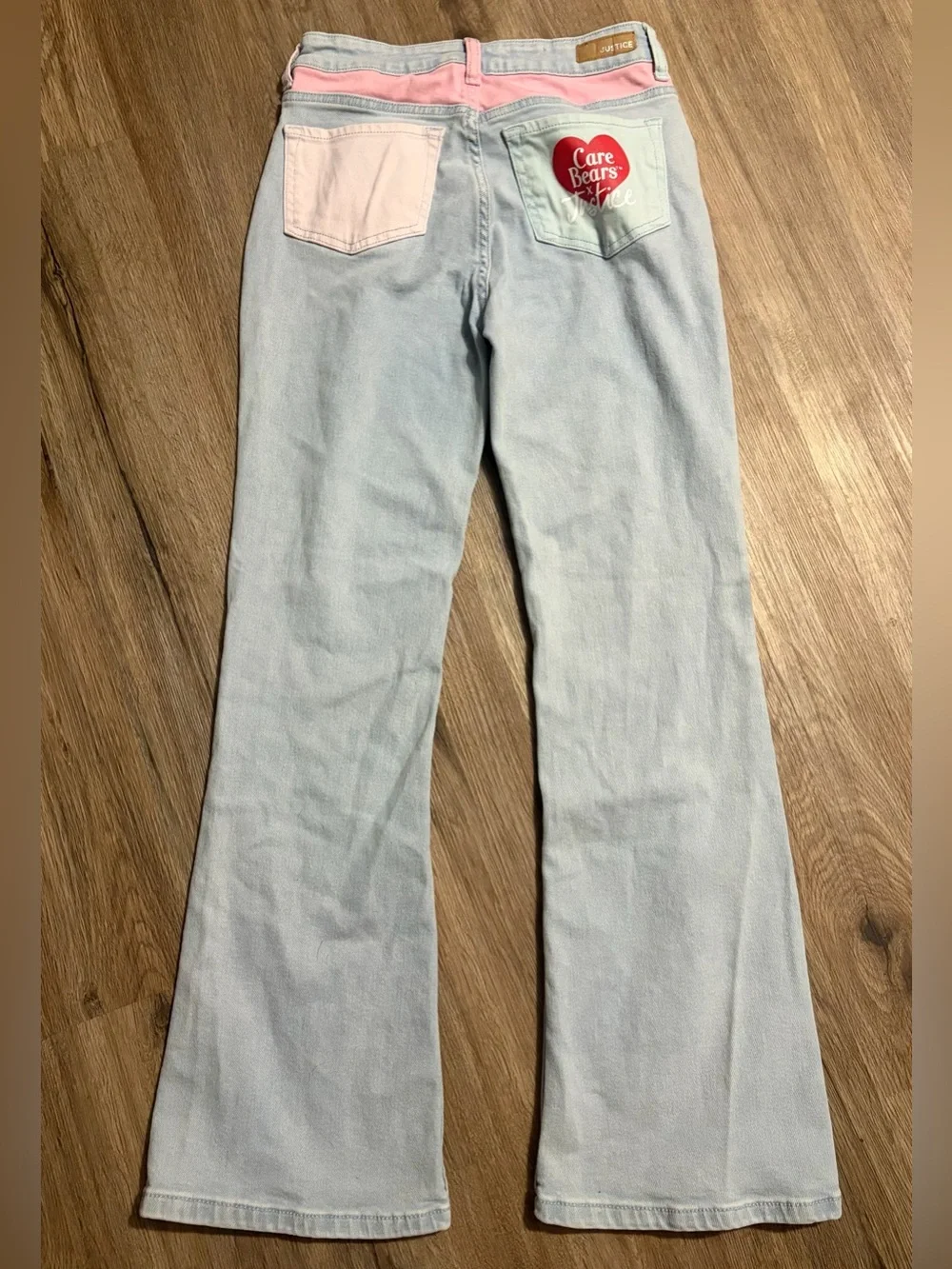 Justice -  Light Wash Jeans with Pink Care Bears Appliqué - Size 16